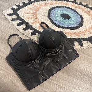 UNIF Black vegan leather Bustier Corset Top